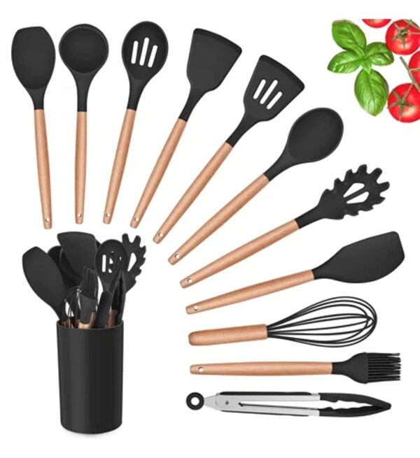 12 Pcs Non-Stick with Wooden Handle Kitchen Spoon Set