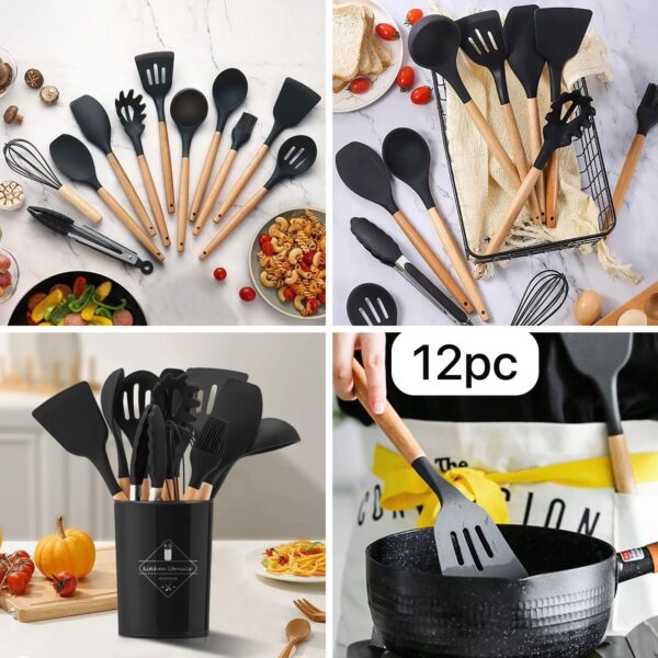 12 Pcs Non-Stick with Wooden Handle Kitchen Spoon Set